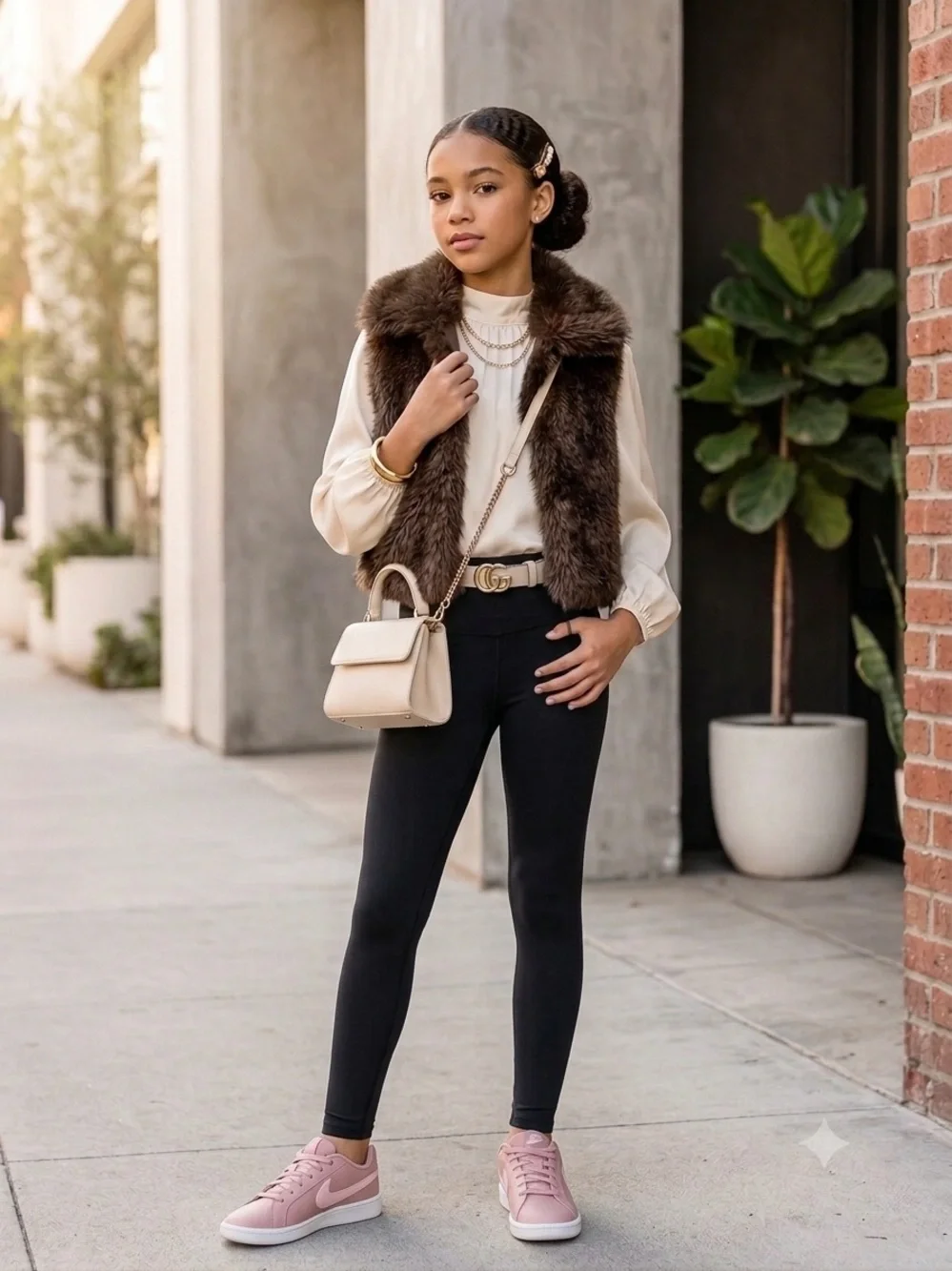 GAP girls Fur Vest in Taupe Brown Sz 12 cropped
